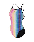 women's arena circle stripe swimsuit lace back