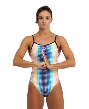 women's arena circle stripe swimsuit lace back